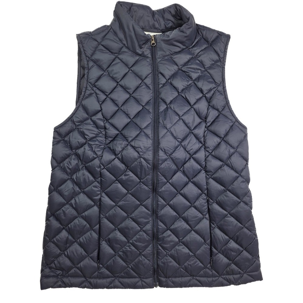 J. Jill Down Navy Full Zip Diamond Quilt Down Filled Puffer Vest Women's Size S - Picture 1 of 5